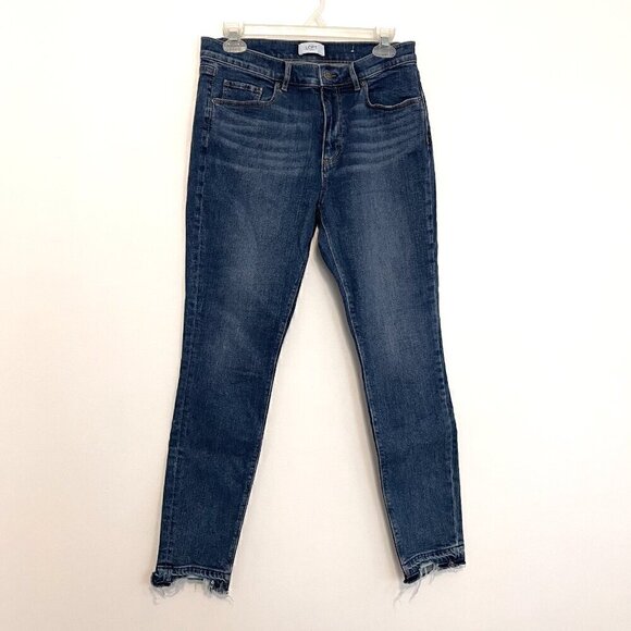ANN TAYLOR LOFT Outlet Dark Wash Release Hem Fraying Cropped Crop Skinny Jeans 6 - Picture 2 of 13